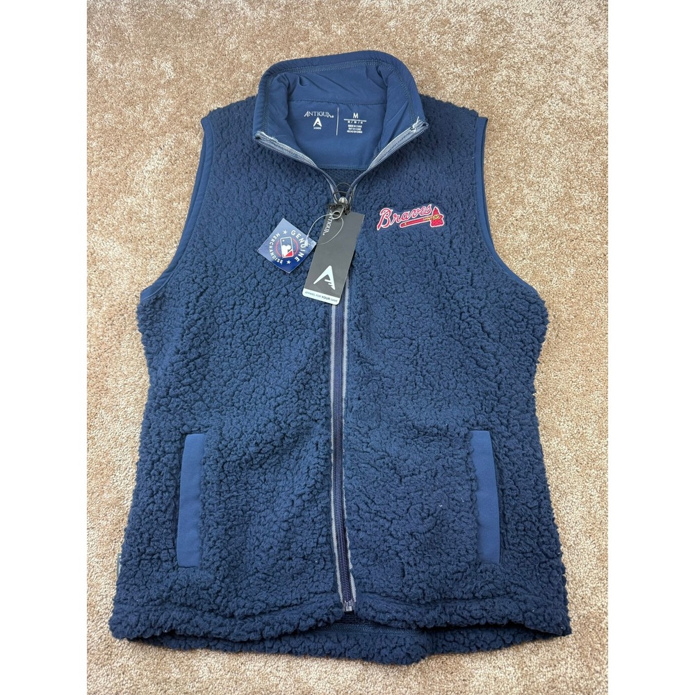 Antigua Atlanta Braves MLB Womens Grace Sherpa Fleece Vest Navy Blue M 104619